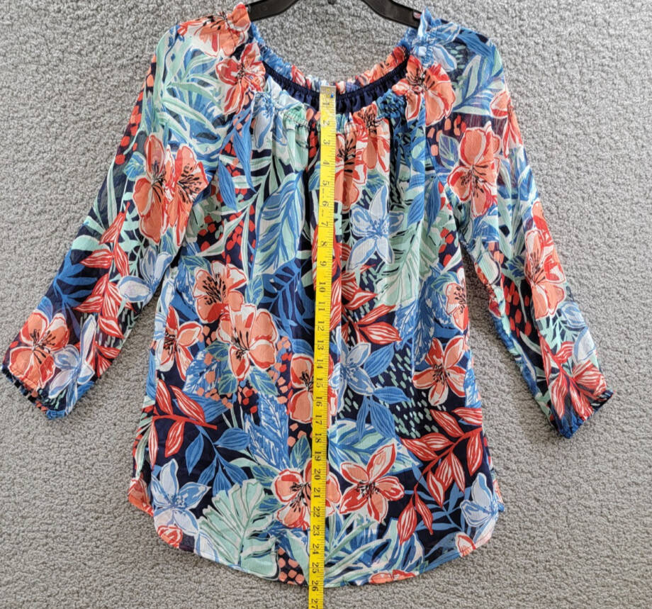 Jones New York Smocked-Neck Floral-Print Top Women's XS Multicolor Pullover