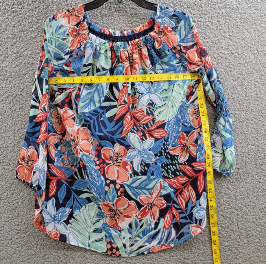 Jones New York Smocked-Neck Floral-Print Top Women's XS Multicolor Pullover