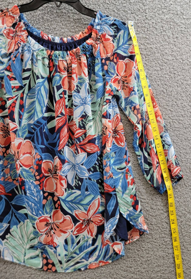 Jones New York Smocked-Neck Floral-Print Top Women's XS Multicolor Pullover