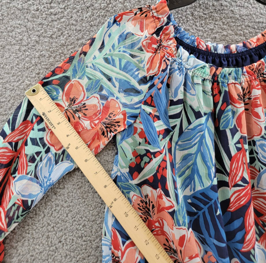Jones New York Smocked-Neck Floral-Print Top Women's XS Multicolor Pullover