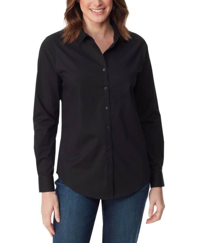 Gloria Vanderbilt Amanda Long-Sleeve Fitted Shirt Women's M Black Button Closure