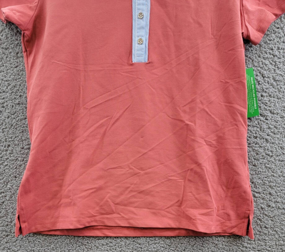 Tommy Hilfiger Striped-Collar Polo Shirt Women's M Light Red Multi Short Sleeve