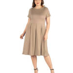 24seven Comfort Apparel Plus Short Sleeve Midi Dress w/ Pockets Women's 2X Taupe