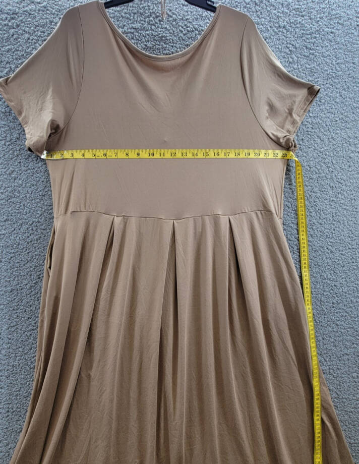 24seven Comfort Apparel Plus Short Sleeve Midi Dress w/ Pockets Women's 2X Taupe