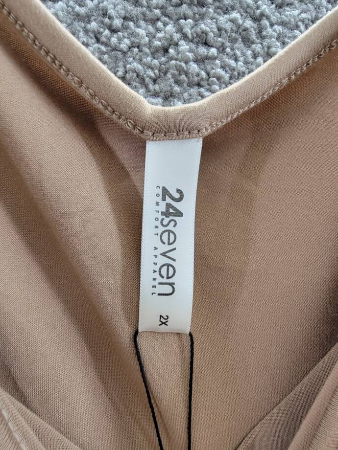 24seven Comfort Apparel Plus Short Sleeve Midi Dress w/ Pockets Women's 2X Taupe