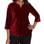 Alfred Dunner Petite Runway Ready Crushed Velvet Beaded Top Women's PS Red