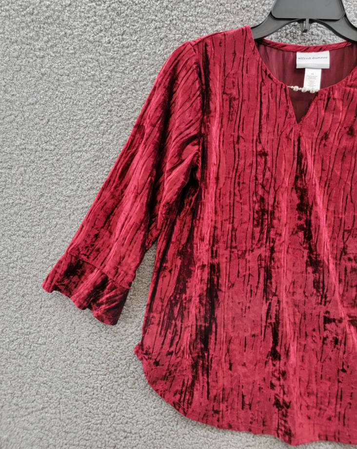Alfred Dunner Petite Runway Ready Crushed Velvet Beaded Top Women's PS Red