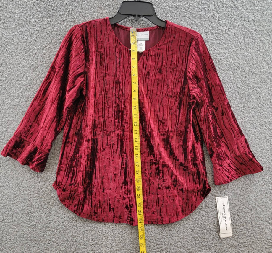 Alfred Dunner Petite Runway Ready Crushed Velvet Beaded Top Women's PS Red