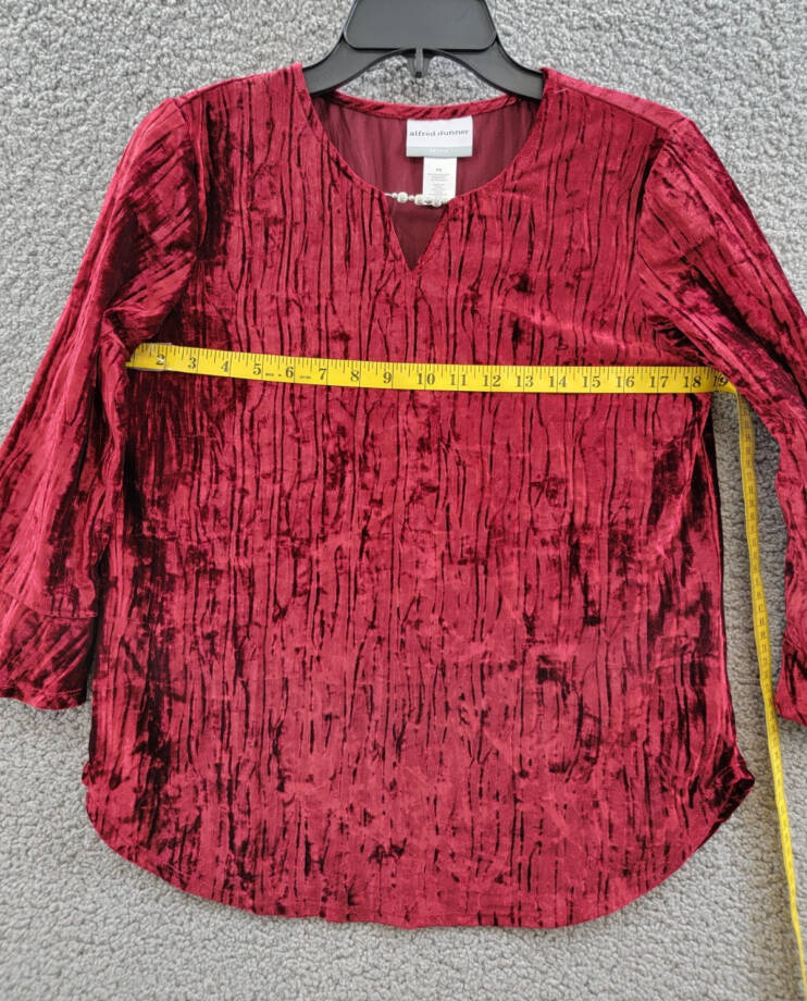 Alfred Dunner Petite Runway Ready Crushed Velvet Beaded Top Women's PS Red