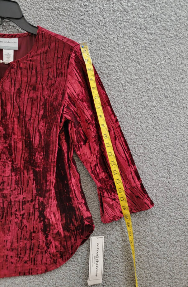 Alfred Dunner Petite Runway Ready Crushed Velvet Beaded Top Women's PS Red