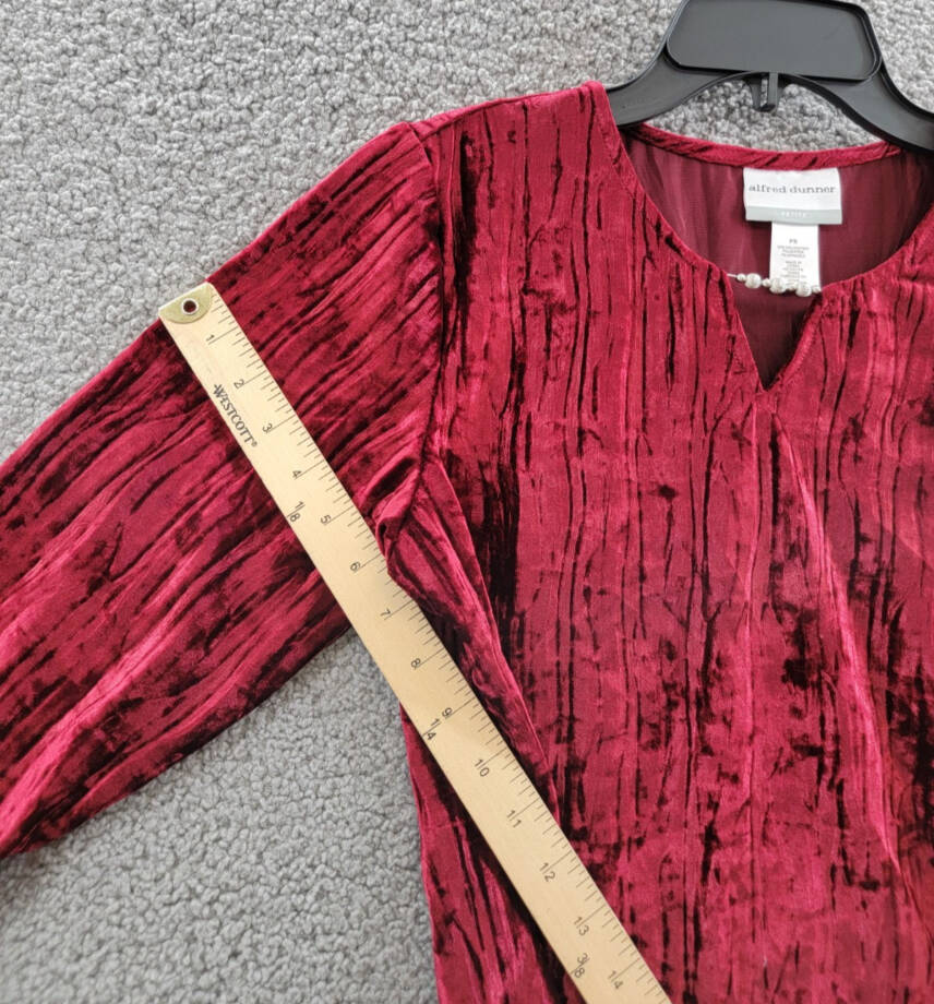 Alfred Dunner Petite Runway Ready Crushed Velvet Beaded Top Women's PS Red