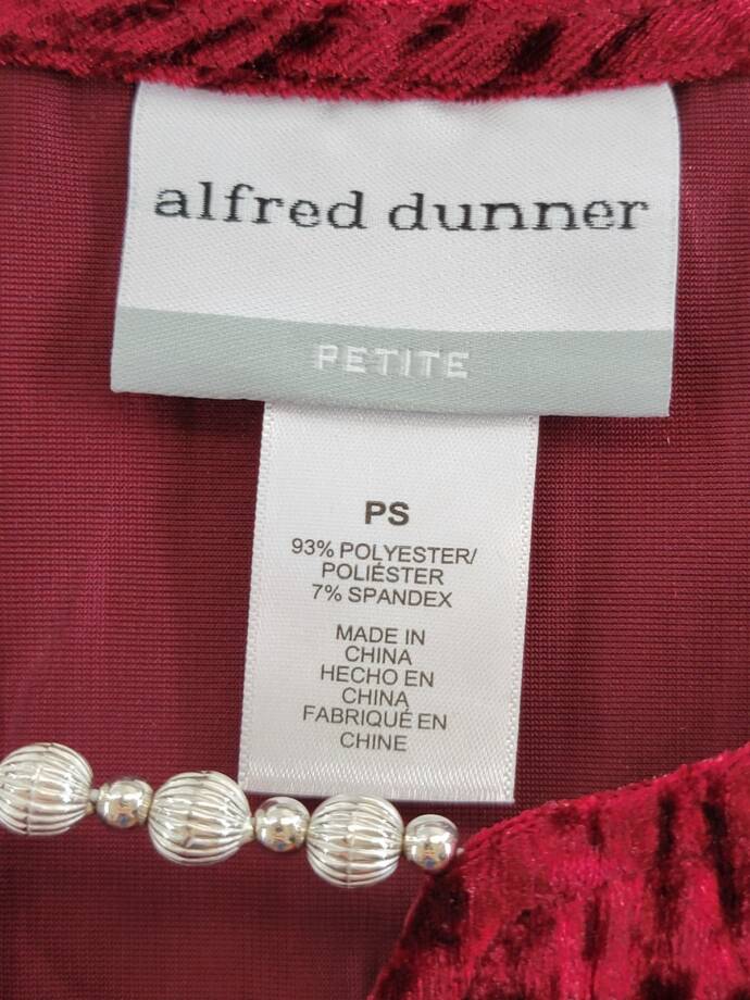 Alfred Dunner Petite Runway Ready Crushed Velvet Beaded Top Women's PS Red