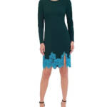 Vince Camuto Lace-Hem Bodycon Dress Women's 14 Hunter Zipper Closure Long Sleeve