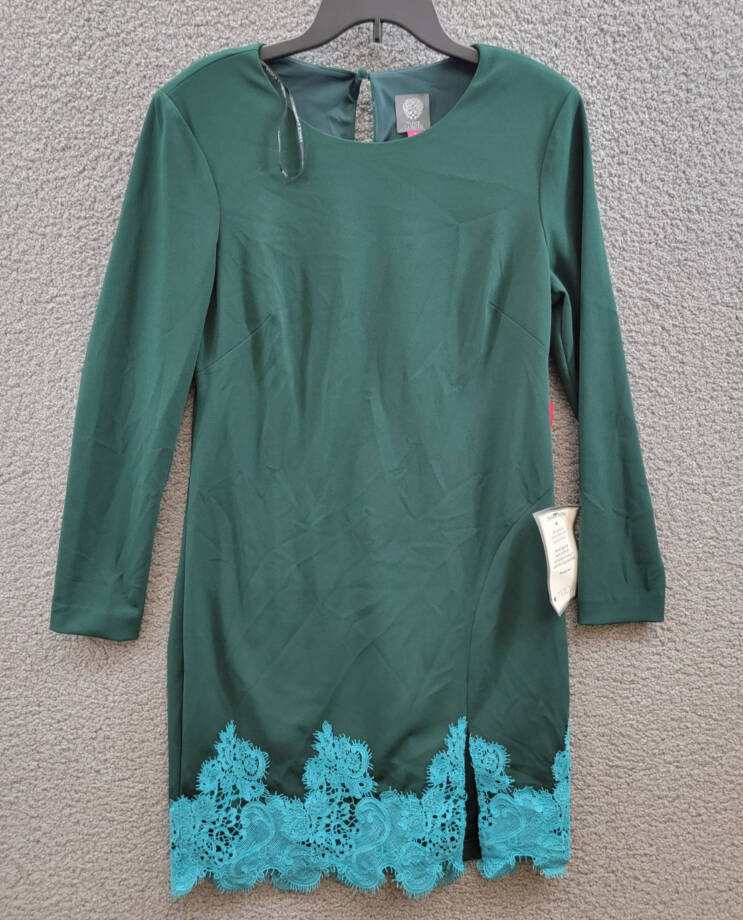 Vince Camuto Lace-Hem Bodycon Dress Women's 14 Hunter Zipper Closure Long Sleeve