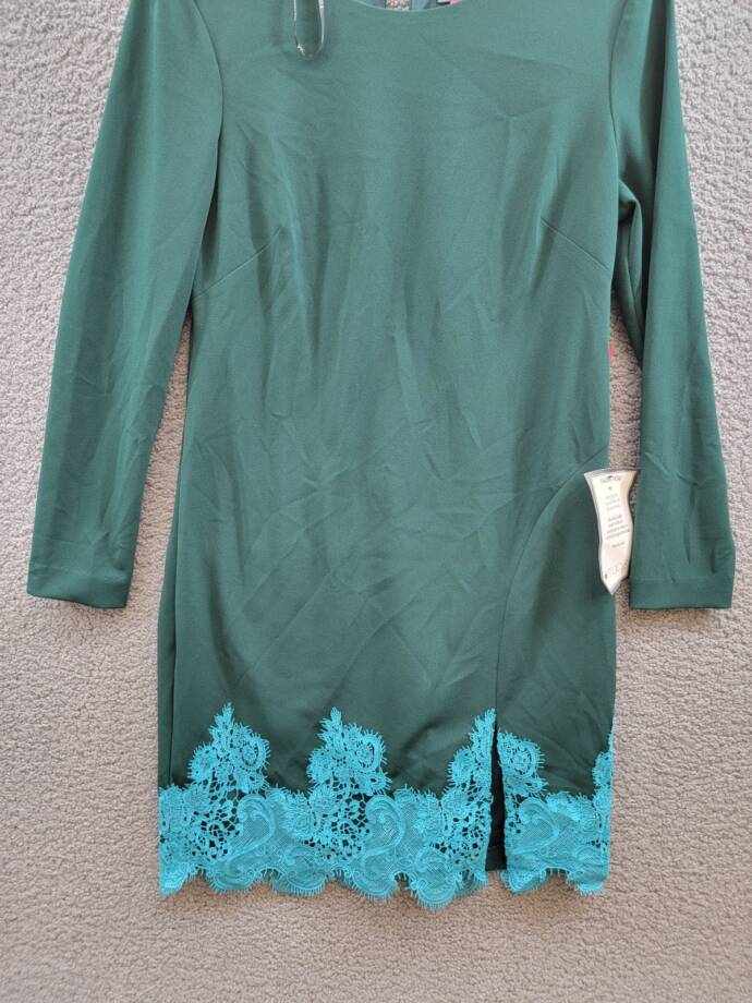 Vince Camuto Lace-Hem Bodycon Dress Women's 14 Hunter Zipper Closure Long Sleeve