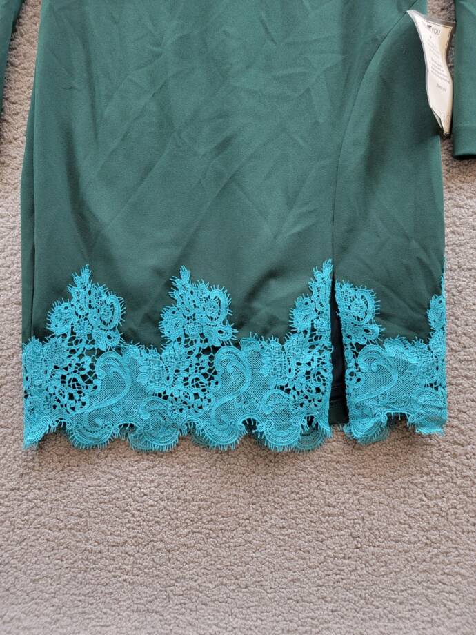Vince Camuto Lace-Hem Bodycon Dress Women's 14 Hunter Zipper Closure Long Sleeve