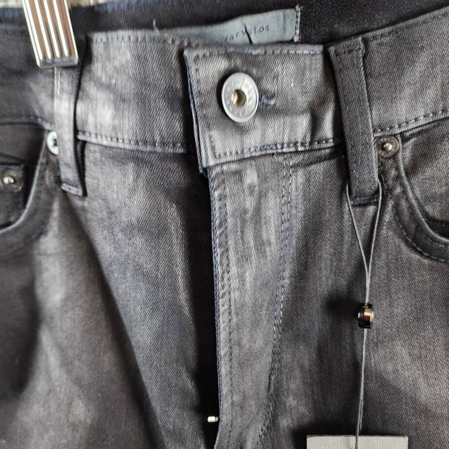 John Varvatos Slim Fit Waxed Coated Jeans Men 31 Ink Blue Zip Fly Button Closure