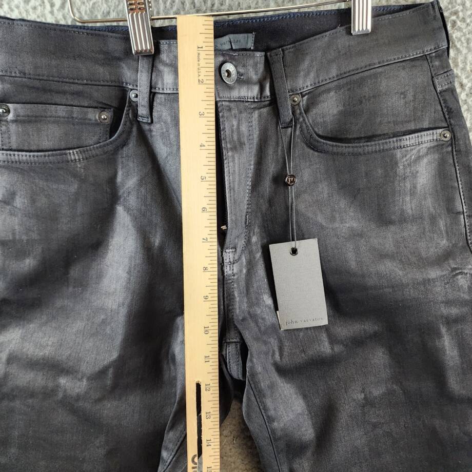 John Varvatos Slim Fit Waxed Coated Jeans Men 31 Ink Blue Zip Fly Button Closure