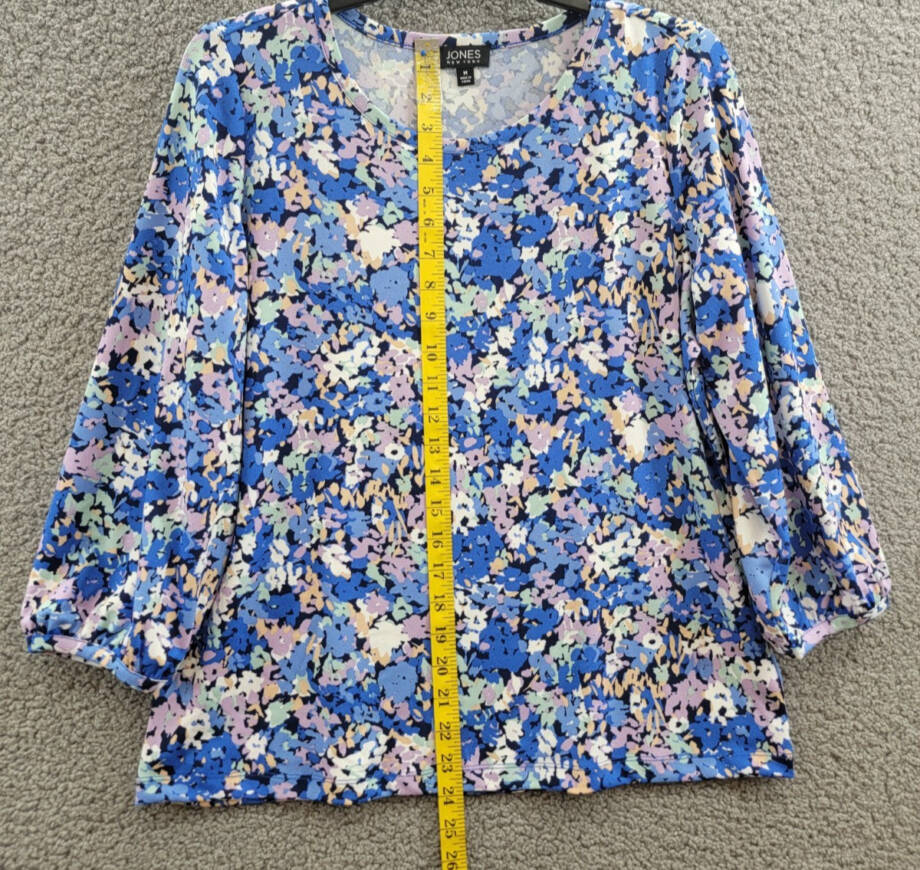 Jones New York Floral-Print Moss Crepe 3/4-Sleeve Top Women M Blue Horizon Multi