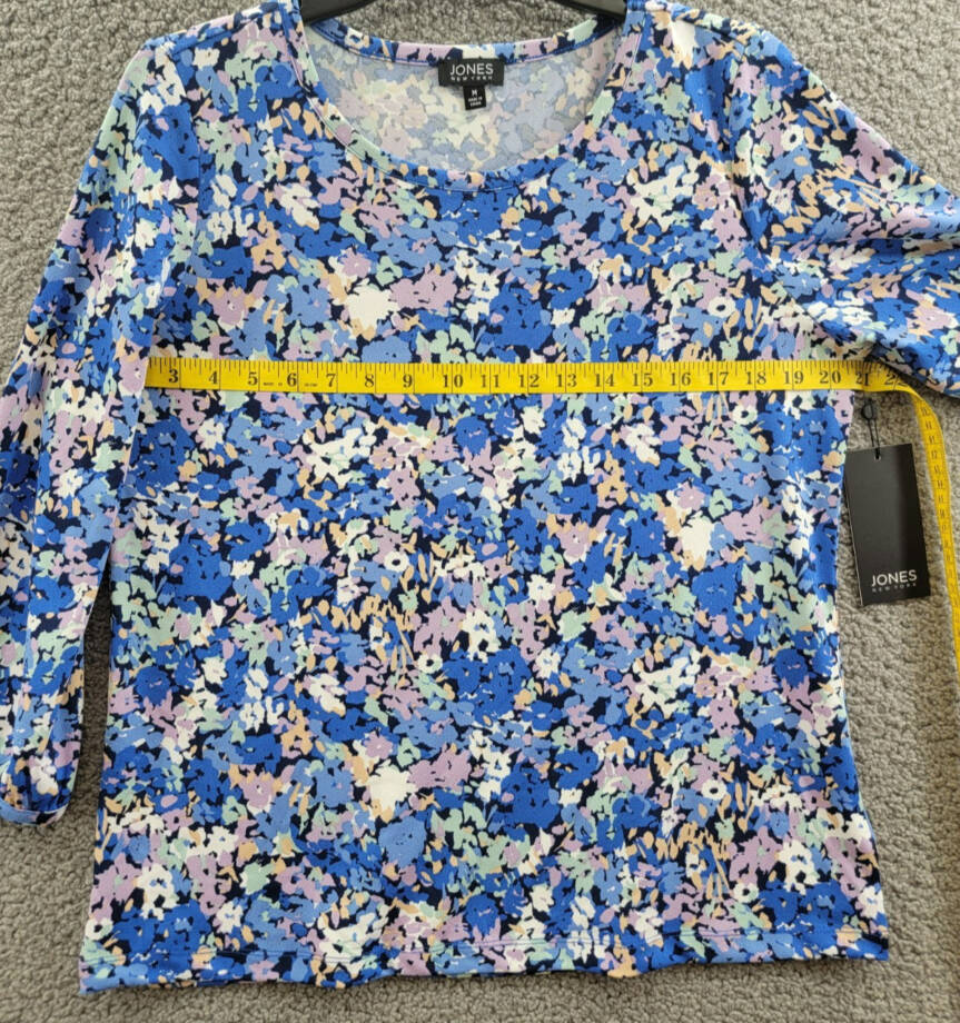 Jones New York Floral-Print Moss Crepe 3/4-Sleeve Top Women M Blue Horizon Multi