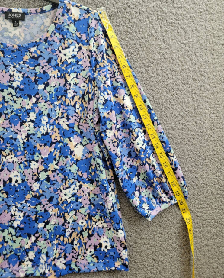 Jones New York Floral-Print Moss Crepe 3/4-Sleeve Top Women M Blue Horizon Multi