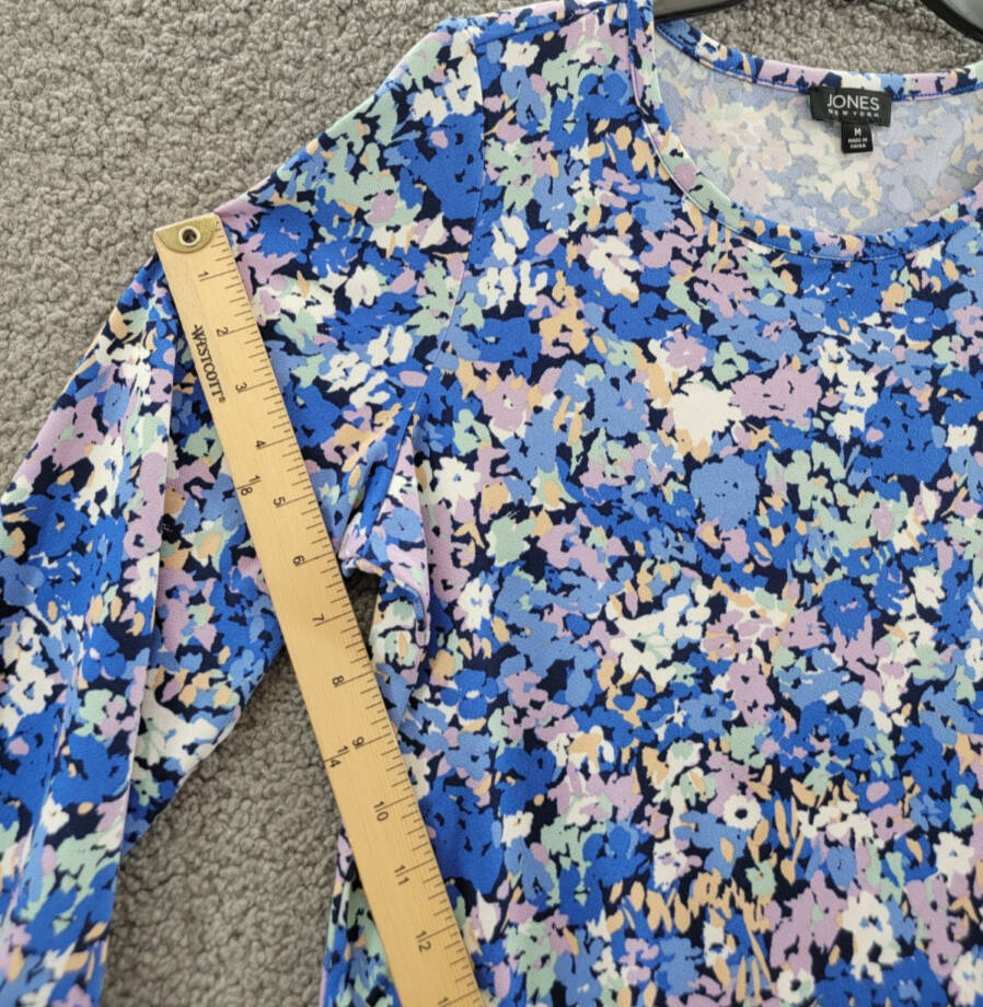 Jones New York Floral-Print Moss Crepe 3/4-Sleeve Top Women M Blue Horizon Multi