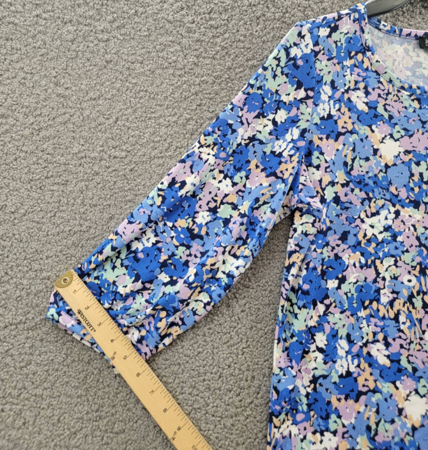 Jones New York Floral-Print Moss Crepe 3/4-Sleeve Top Women M Blue Horizon Multi