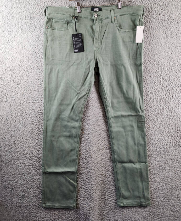 Paige Lennox Slim Fit Jeans Men's 38 Vintage Foggy Forest Zip Fly Button Closure