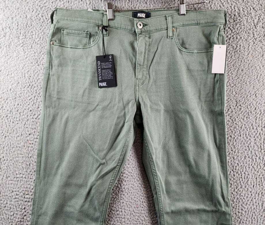 Paige Lennox Slim Fit Jeans Men's 38 Vintage Foggy Forest Zip Fly Button Closure