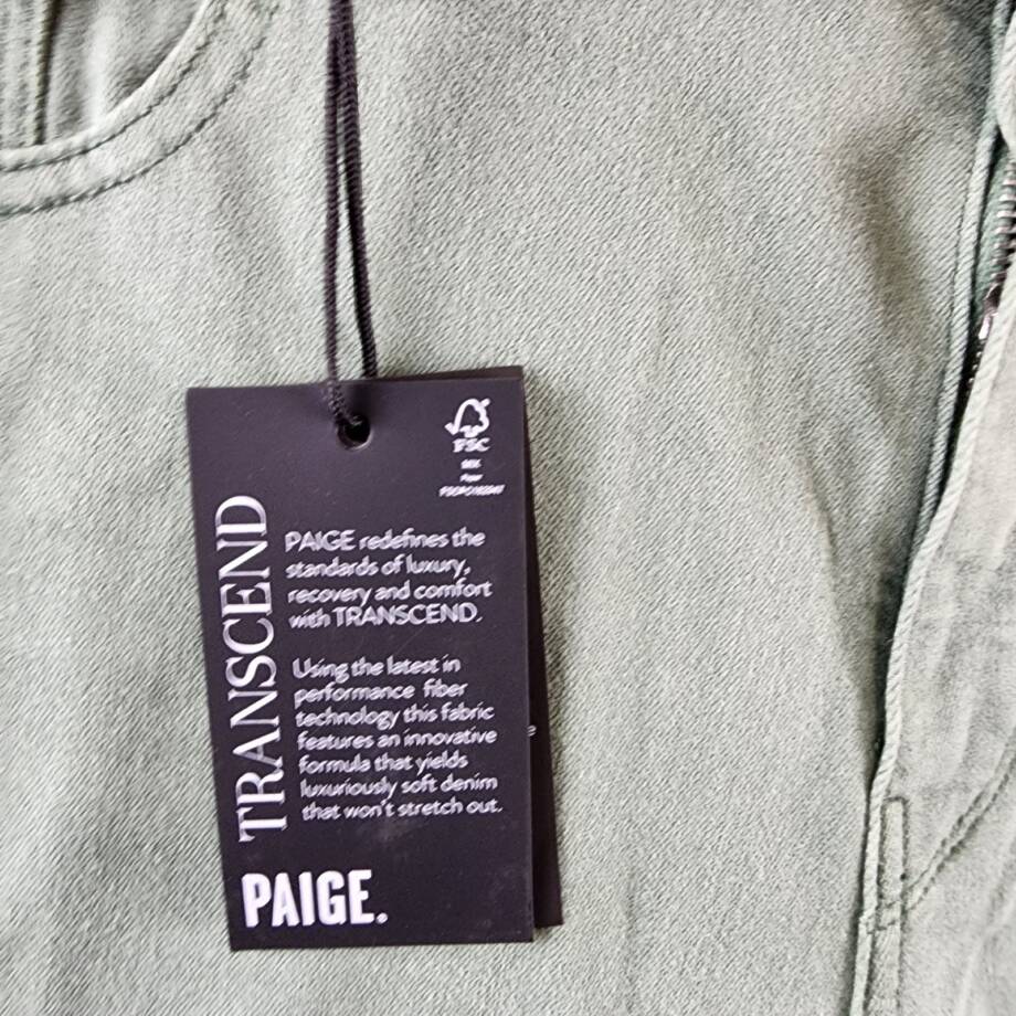 Paige Lennox Slim Fit Jeans Men's 38 Vintage Foggy Forest Zip Fly Button Closure