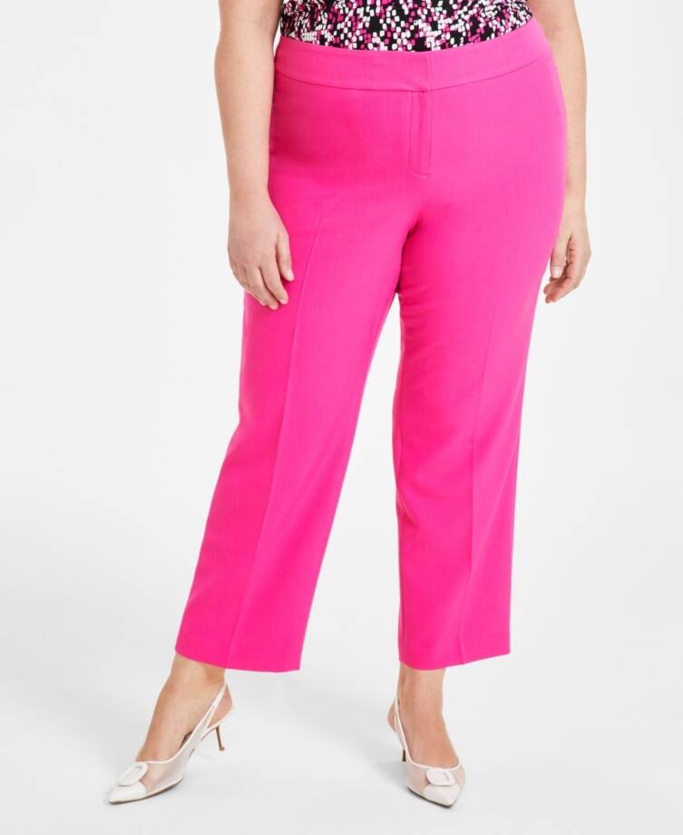 Kasper Plus Size Straight-Leg Pants Women's 16W Pink Perfection Hook&Bar Closure