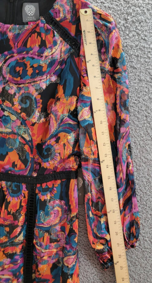Vince Camuto Metallic Chiffon Fit & Flare Dress Women's 12 Red Multi Zip Closure