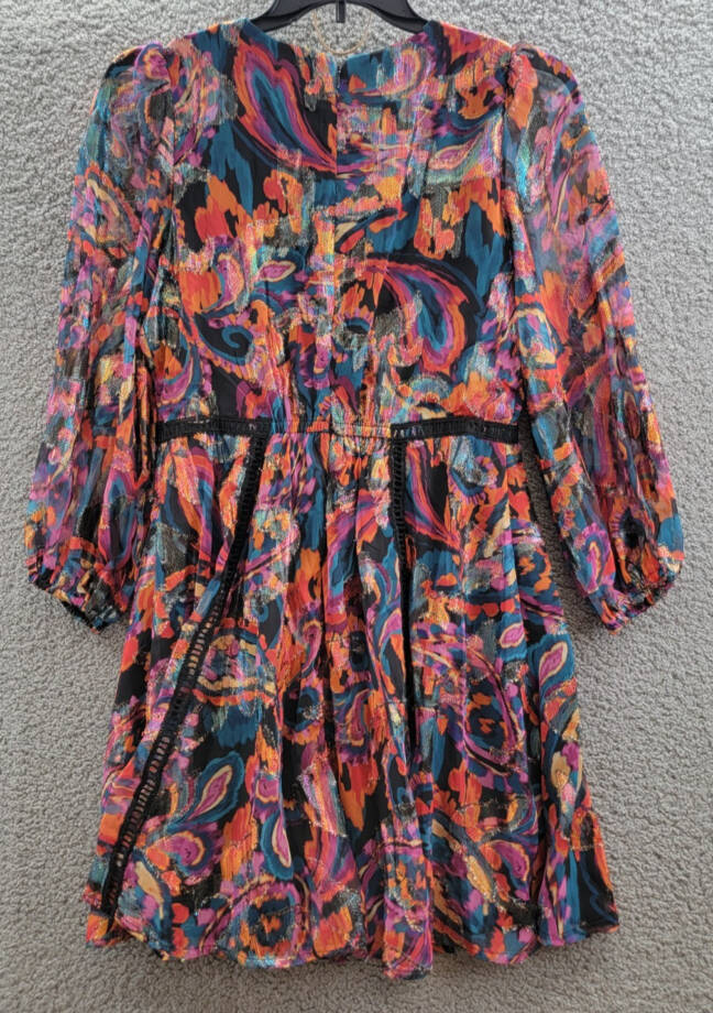 Vince Camuto Metallic Chiffon Fit & Flare Dress Women's 12 Red Multi Zip Closure