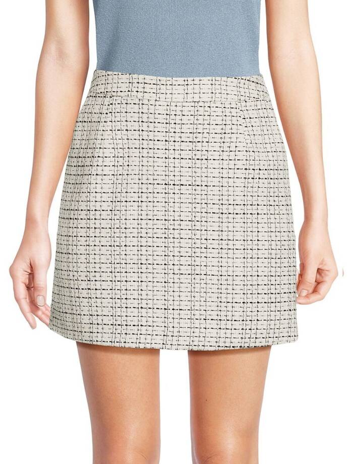 French Connection Effie Bouclé Pocket Skirt Women's 8 Classic Cream/Black Zip~