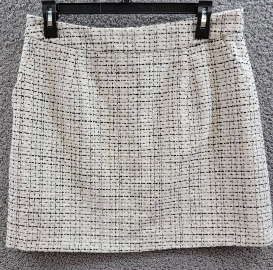 French Connection Effie Bouclé Pocket Skirt Women's 8 Classic Cream/Black Zip~