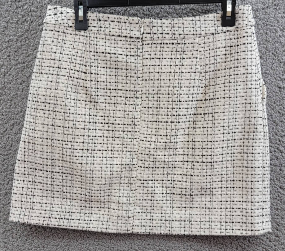 French Connection Effie Bouclé Pocket Skirt Women's 8 Classic Cream/Black Zip~