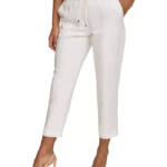 Calvin Klein Linen Blend Straight-Leg Pull-On Drawstring Pants Women's 12 White~