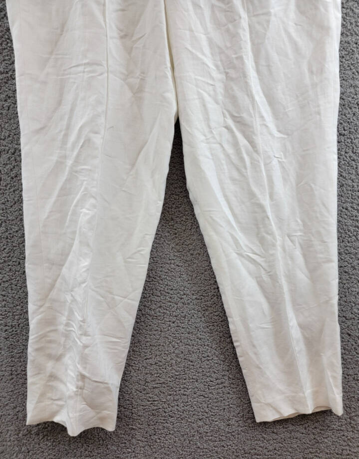Calvin Klein Linen Blend Straight-Leg Pull-On Drawstring Pants Women's 12 White~