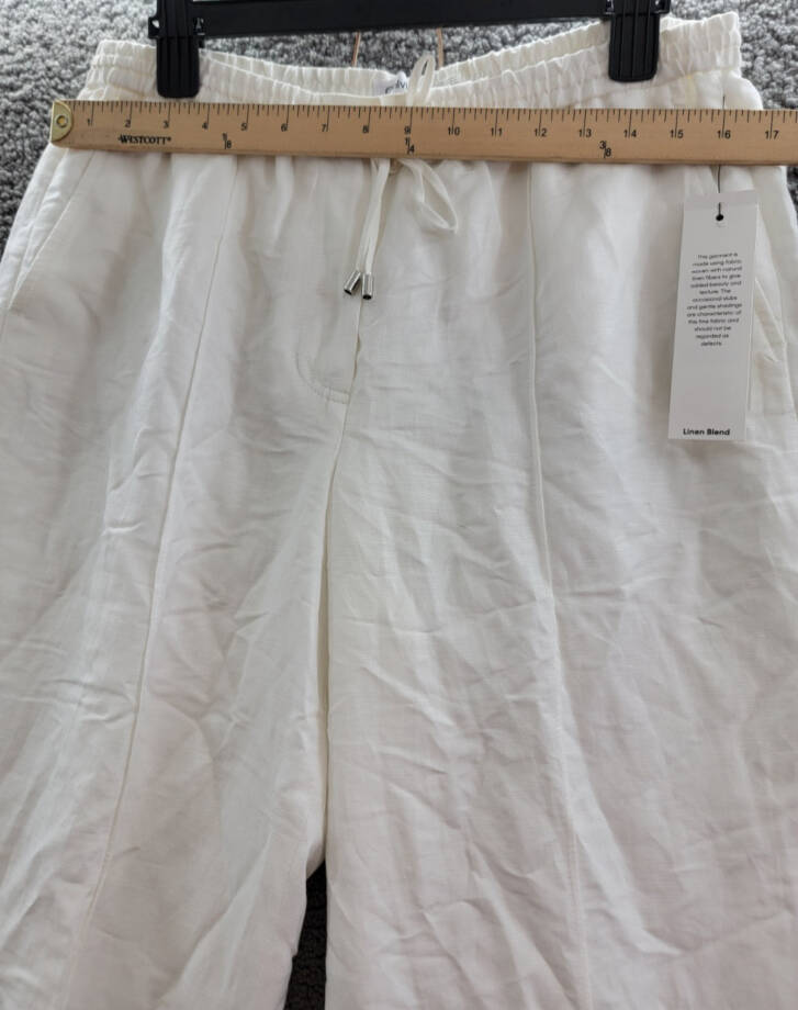Calvin Klein Linen Blend Straight-Leg Pull-On Drawstring Pants Women's 12 White~