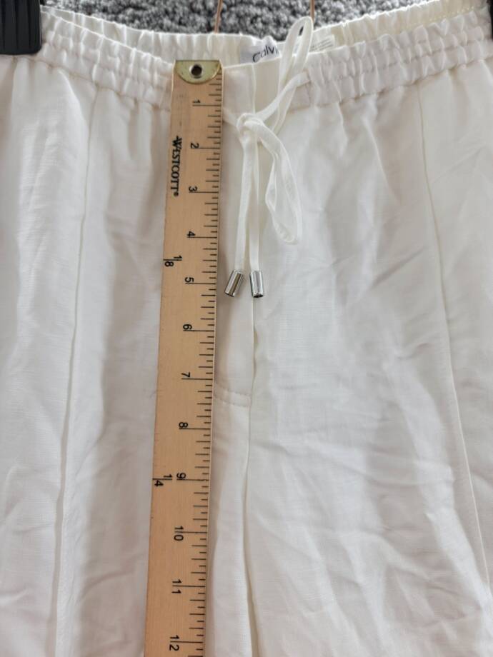 Calvin Klein Linen Blend Straight-Leg Pull-On Drawstring Pants Women's 12 White~