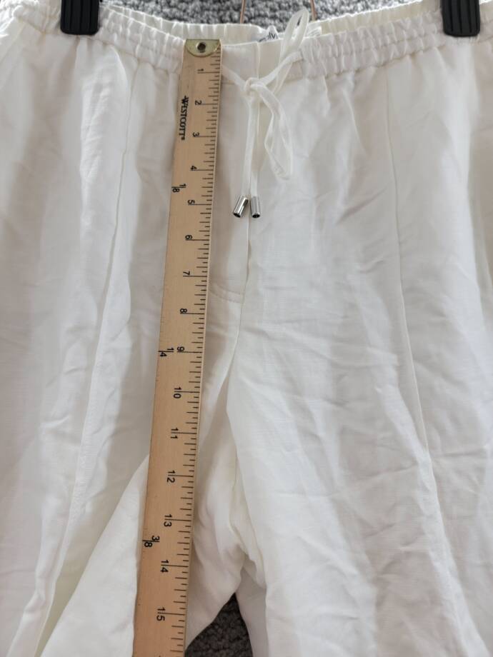Calvin Klein Linen Blend Straight-Leg Pull-On Drawstring Pants Women's 12 White~