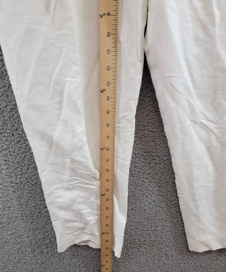 Calvin Klein Linen Blend Straight-Leg Pull-On Drawstring Pants Women's 12 White~
