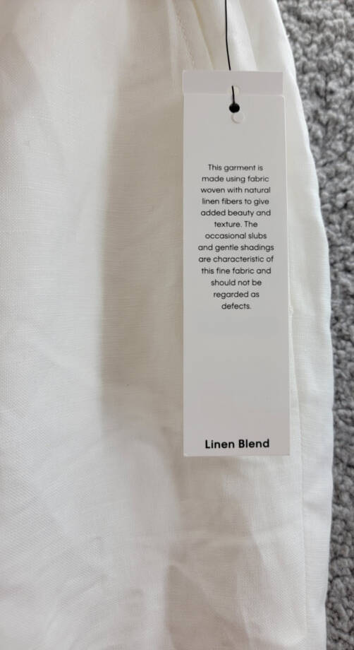 Calvin Klein Linen Blend Straight-Leg Pull-On Drawstring Pants Women's 12 White~