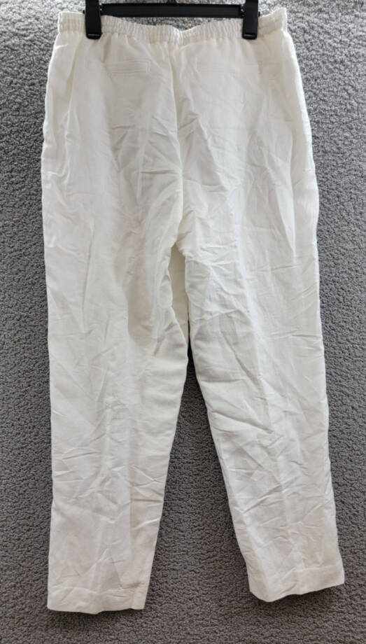 Calvin Klein Linen Blend Straight-Leg Pull-On Drawstring Pants Women's 12 White~