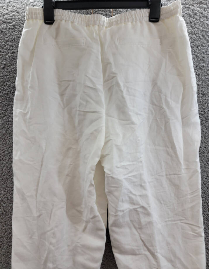 Calvin Klein Linen Blend Straight-Leg Pull-On Drawstring Pants Women's 12 White~
