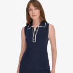 Tommy Hilfiger Rib-Knit Sleeveless Polo Tank Top Women L Midnight/Ivory Pullover