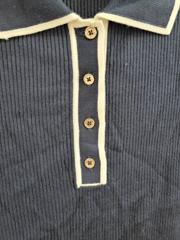 Tommy Hilfiger Rib-Knit Sleeveless Polo Tank Top Women L Midnight/Ivory Pullover