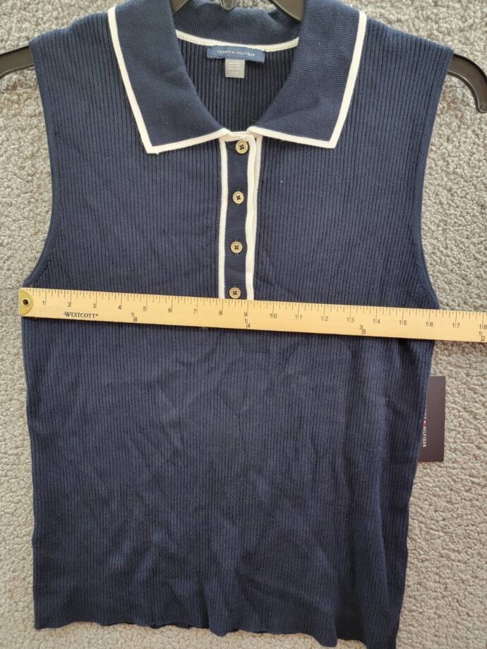 Tommy Hilfiger Rib-Knit Sleeveless Polo Tank Top Women L Midnight/Ivory Pullover