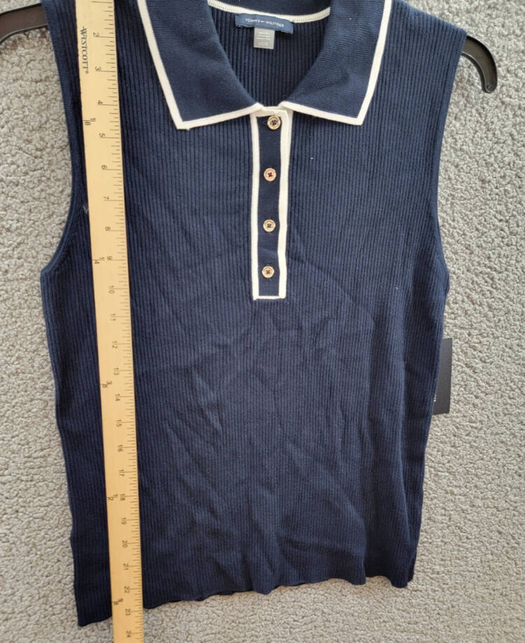 Tommy Hilfiger Rib-Knit Sleeveless Polo Tank Top Women L Midnight/Ivory Pullover
