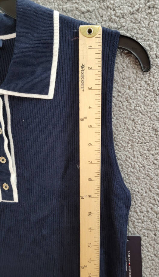 Tommy Hilfiger Rib-Knit Sleeveless Polo Tank Top Women L Midnight/Ivory Pullover